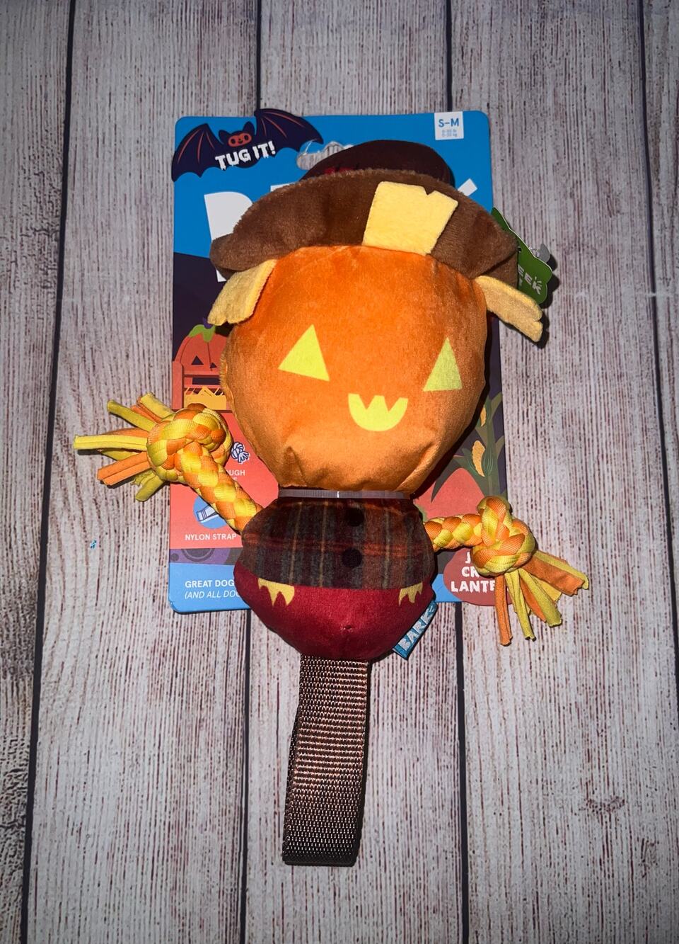 New Bark Box Jack Crow Lantern Dog Toy All Size Scarecrow Tug Strap Crinkle Toy